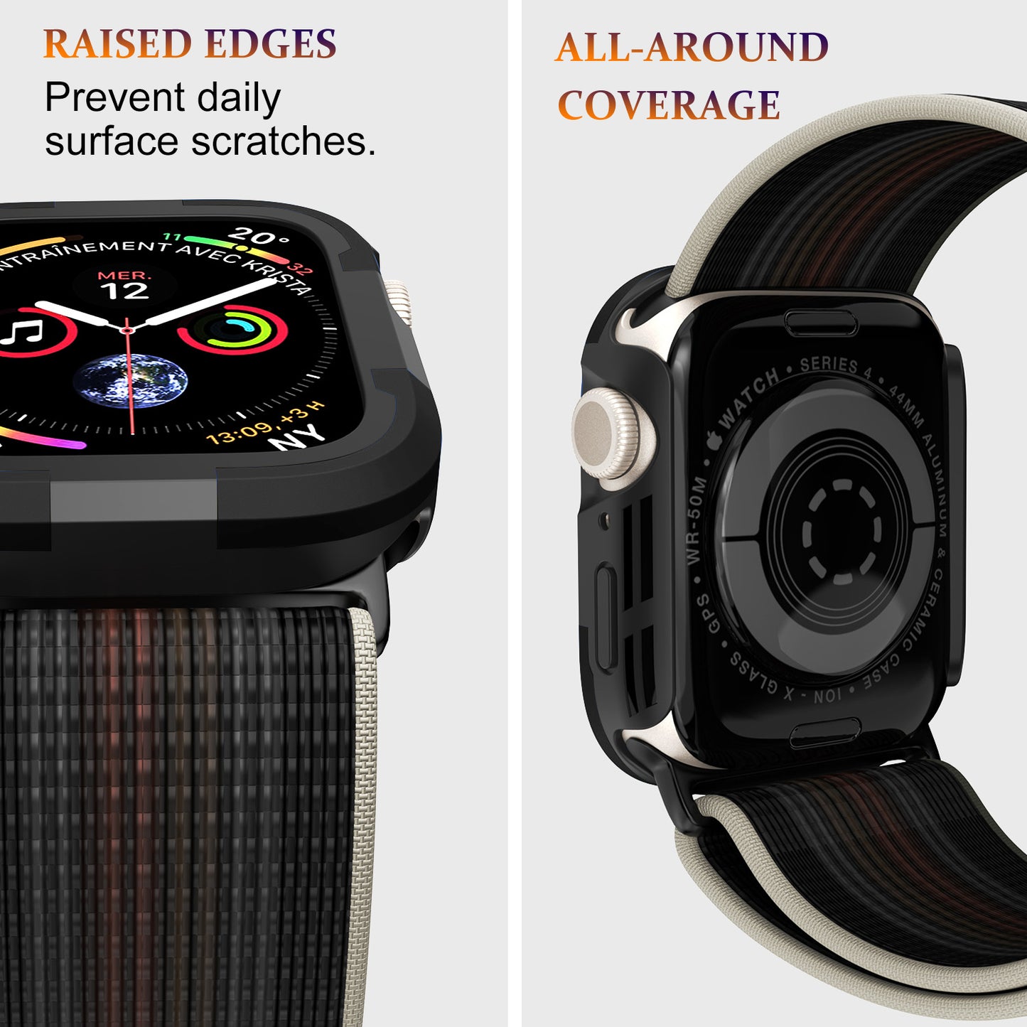 For Apple Watch Series 9 / 8 / 7 45mm TPU+PC Rugged Shockproof Case Anti-scratch Frame Armor Watch Cover