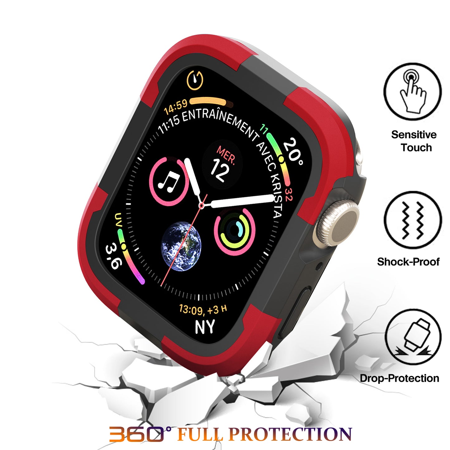 For Apple Watch Series 9 / 8 / 7 45mm TPU+PC Rugged Shockproof Case Anti-scratch Frame Armor Watch Cover