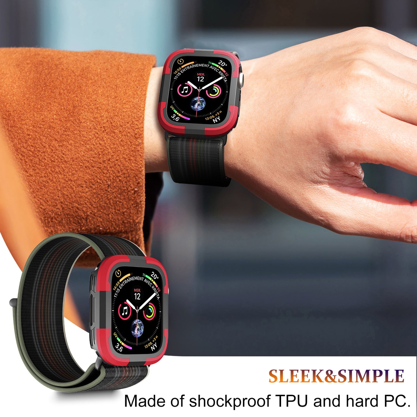 For Apple Watch Series 9 / 8 / 7 45mm TPU+PC Rugged Shockproof Case Anti-scratch Frame Armor Watch Cover