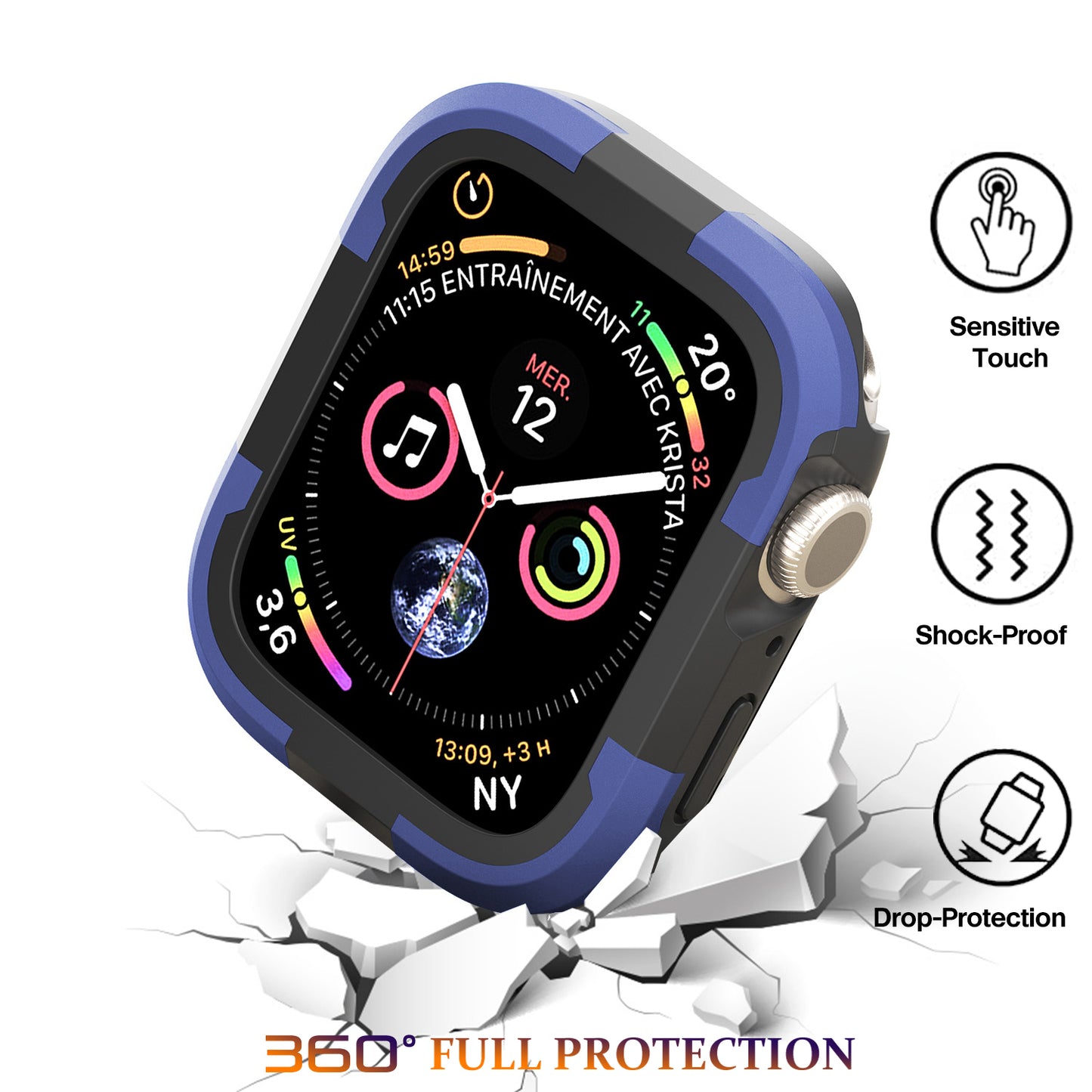 For Apple Watch Series 9 / 8 / 7 45mm TPU+PC Rugged Shockproof Case Anti-scratch Frame Armor Watch Cover