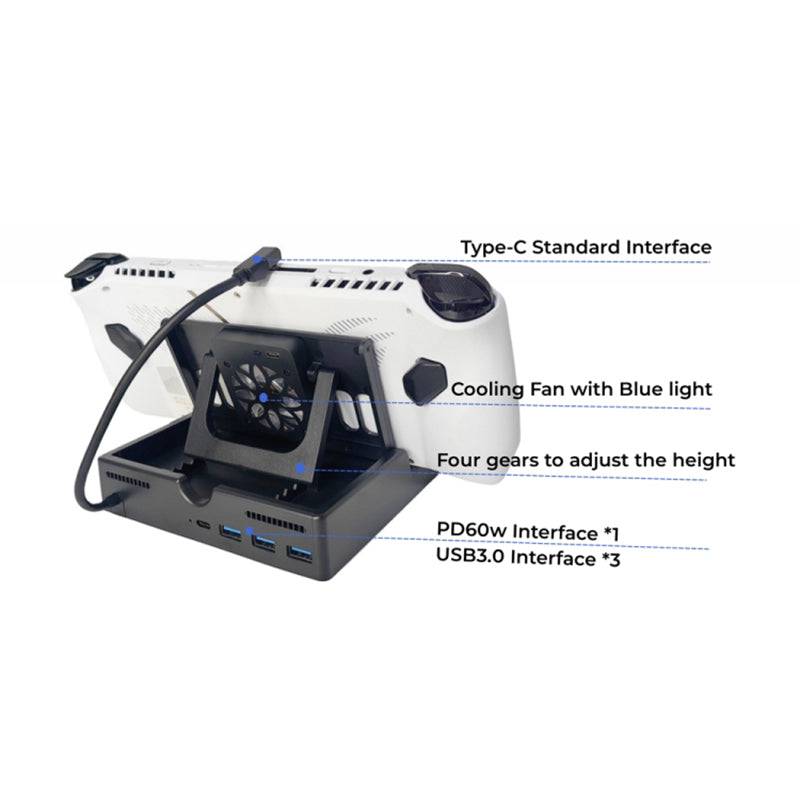 4-in-1 Type-C Charging Dock with Cooling Fan for Asus ROG Ally Game Console Multi-Function Docking Station