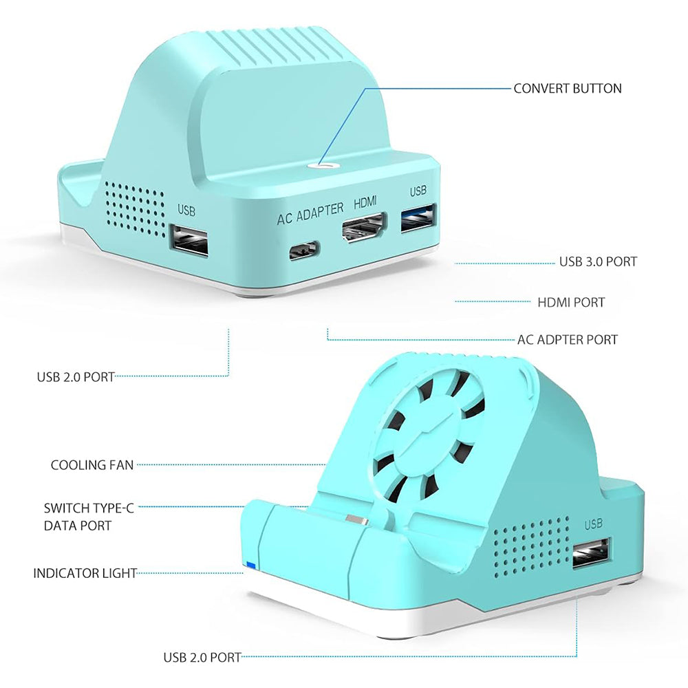 SW300 Docking Station for Nintendo Switch , Portable HD TV Dock Hub Adapter with Fan