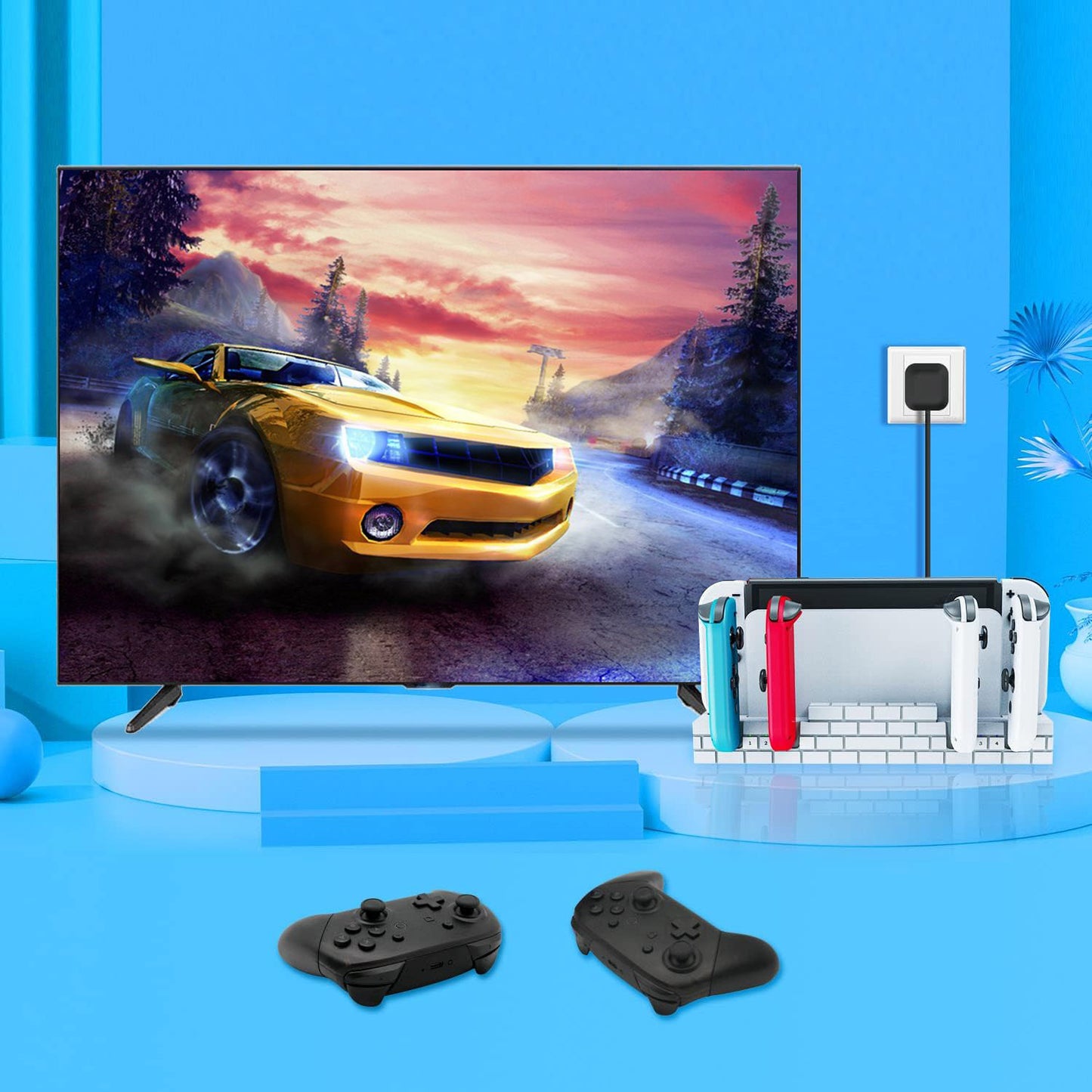 SW488 Charger Dock for Nintendo Switch Controller Fast Charging Dock Station for 4 Joy-cons with Game Cards Storage