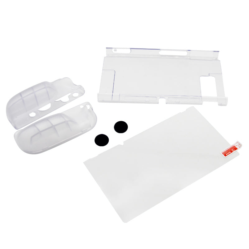 SW369 6-in-1 Clear Case Kit for Nintendo Switch , Anti-Scratch Shell Cover with Screen Protector and Grip Caps