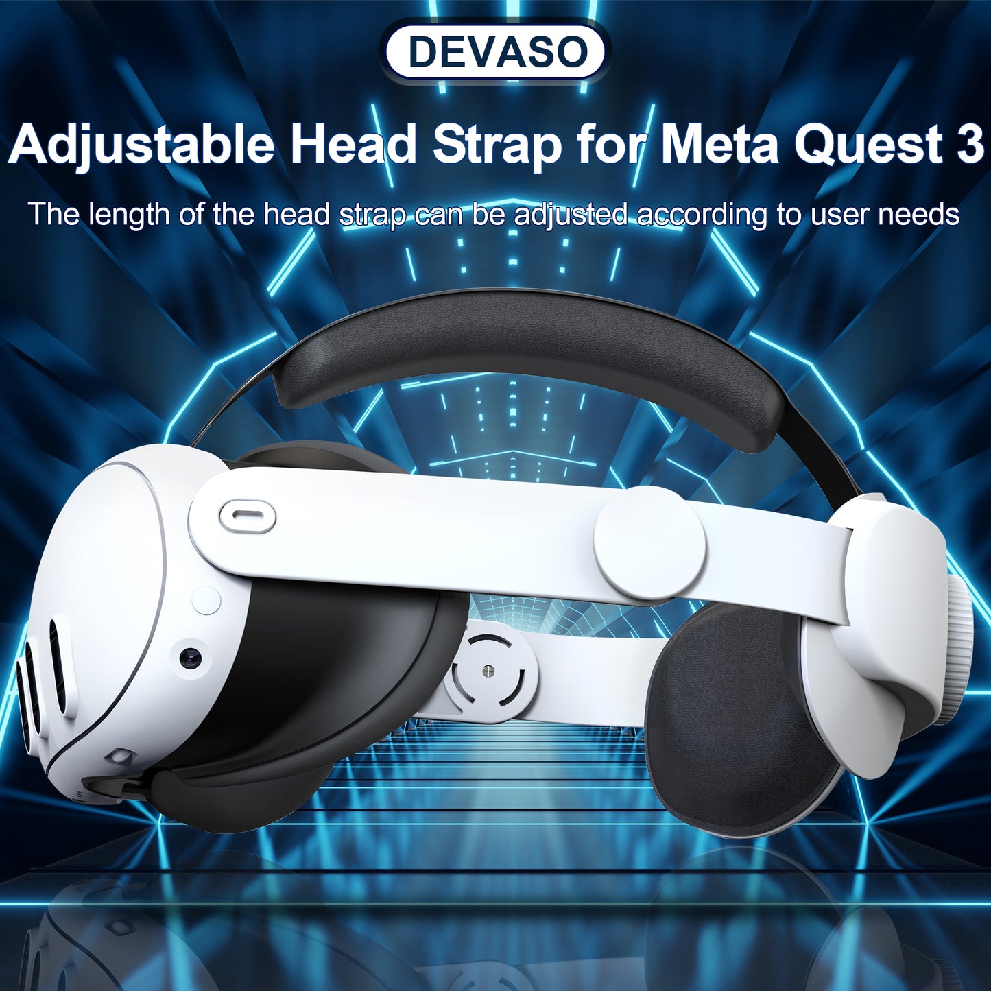 DEVASO Adjustable Head Strap for Meta Quest 3 Reduce Head Pressure Strap Replacement