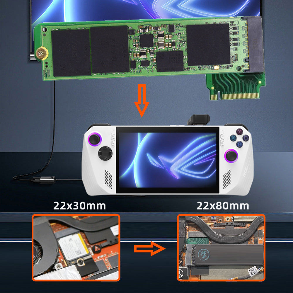 EP-022-2280MM NVME M-Key 22x30mm to 22x80mm Angled Extension SSD Upgrade Adapter Compatible with ROG Ally Gaming
