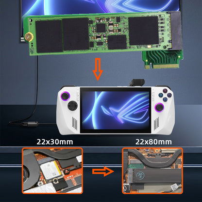 EP-022-2280MM NVME M-Key 22x30mm to 22x80mm Angled Extension SSD Upgrade Adapter Compatible with ROG Ally Gaming