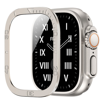 For Apple Watch Ultra 2 49mm / Ultra 49mm Tempered Glass Screen Protector Numbers Marker Metal Frame with Built-in Clear Film
