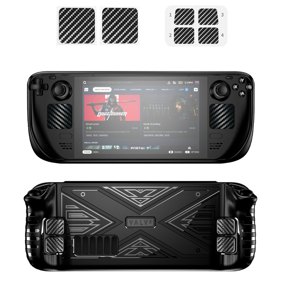 6Pcs / Set For Steam Deck Game Console Carbon Fiber Pattern PVC Decal Protective Sticker