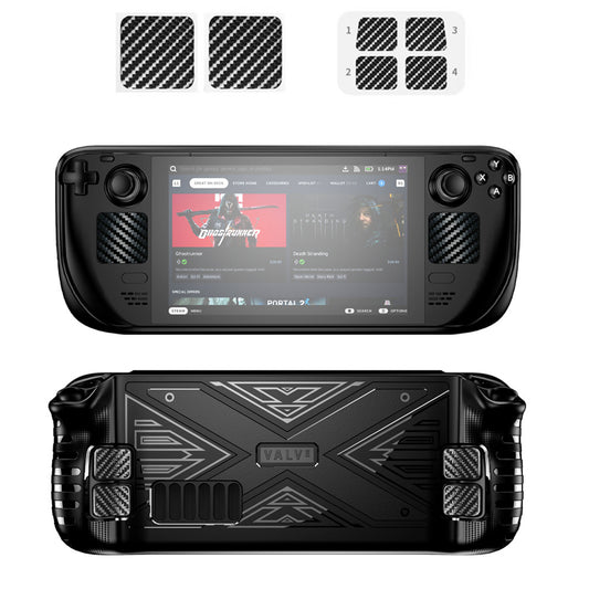 6Pcs / Set For Steam Deck Game Console Carbon Fiber Pattern PVC Decal Protective Sticker