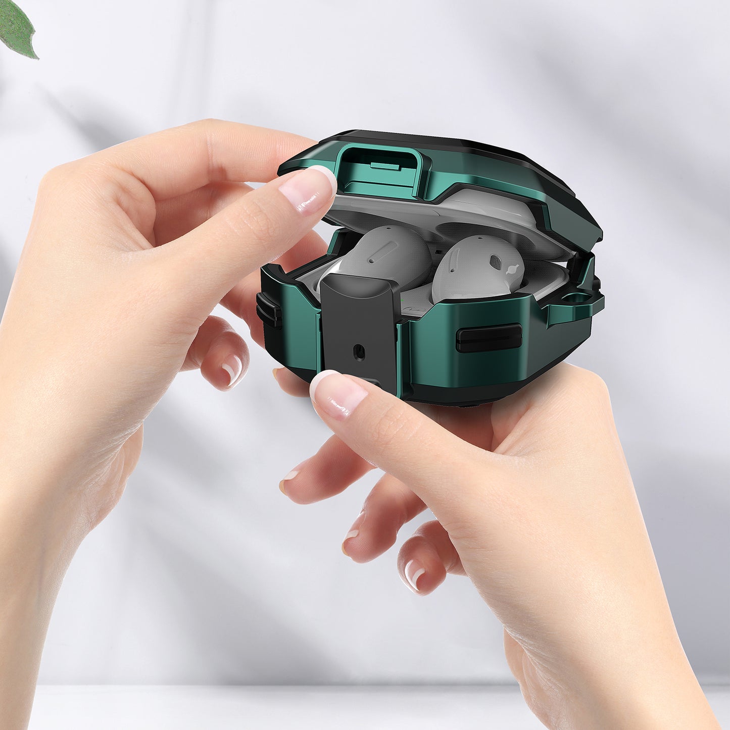 Snap-on Lid Design Anti-drop Wireless Earphone Protective Cover Case with Hanging Buckle for Samsung Galaxy Buds2 / Live / Pro