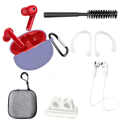 7 in 1 Silicone Case for Huawei FreeBuds 4i Anti-lost Rope Earphone Hook Cleaning Brush Set with Storage Bag