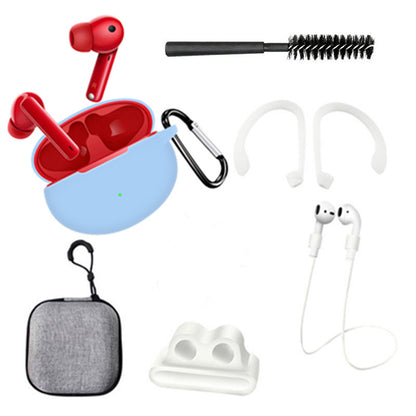 7 in 1 Silicone Case for Huawei FreeBuds 4i Anti-lost Rope Earphone Hook Cleaning Brush Set with Storage Bag