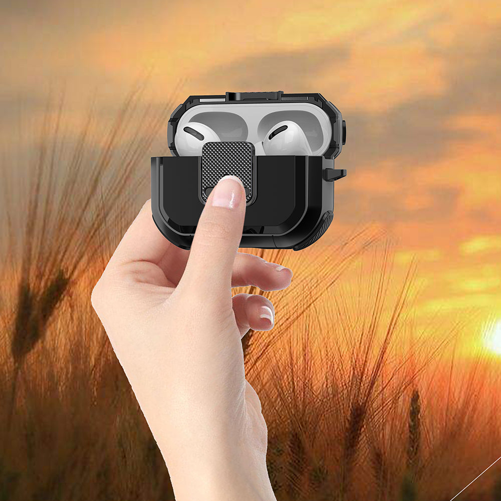 Shockproof Case for Apple AirPods Pro Case Cover with Lock, Carabiner TWS Headset TPU PC Shell
