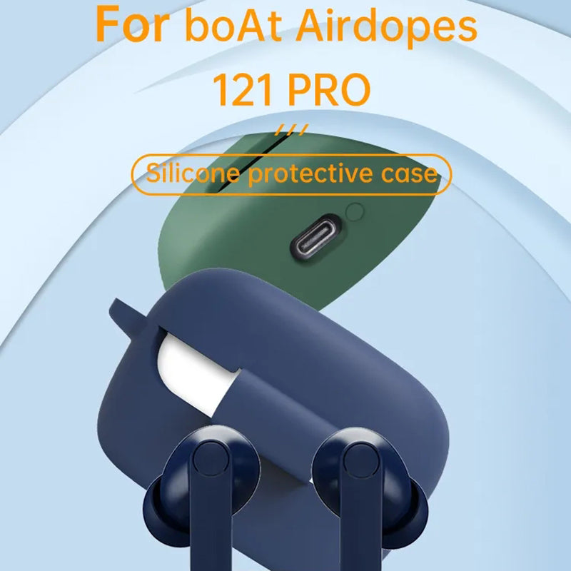 Drop-proof Silicone Cover for BOAT Airdopes 121 Pro Bluetooth Earphone Protective Sleeve with Carabiner