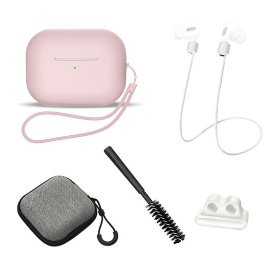 For AirPods Pro 2 6-in-1 Silicone Protective Cover + Anti-lost Rope + Storage Case + Brush + Watch Band Earbud Holder + Hand Rope