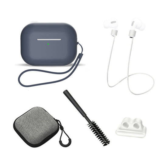 For AirPods Pro 2 6-in-1 Silicone Protective Cover + Anti-lost Rope + Storage Case + Brush + Watch Band Earbud Holder + Hand Rope