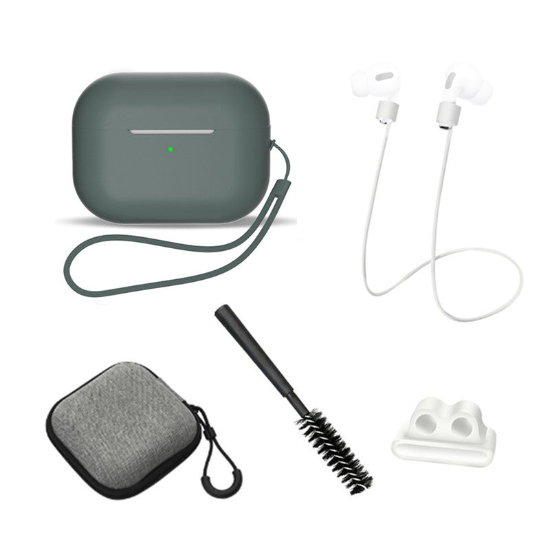 For AirPods Pro 2 6-in-1 Silicone Protective Cover + Anti-lost Rope + Storage Case + Brush + Watch Band Earbud Holder + Hand Rope