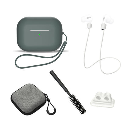 For AirPods Pro 2 6-in-1 Silicone Protective Cover + Anti-lost Rope + Storage Case + Brush + Watch Band Earbud Holder + Hand Rope