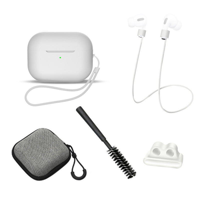 For AirPods Pro 2 6-in-1 Silicone Protective Cover + Anti-lost Rope + Storage Case + Brush + Watch Band Earbud Holder + Hand Rope