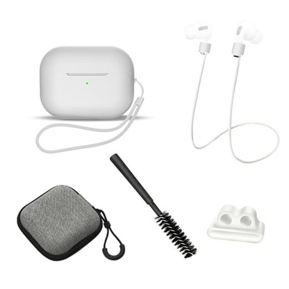 For AirPods Pro 2 6-in-1 Silicone Protective Cover + Anti-lost Rope + Storage Case + Brush + Watch Band Earbud Holder + Hand Rope