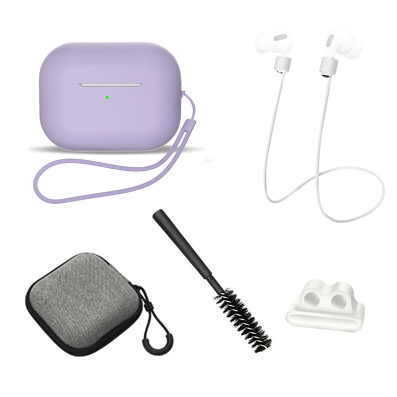 For AirPods Pro 2 6-in-1 Silicone Protective Cover + Anti-lost Rope + Storage Case + Brush + Watch Band Earbud Holder + Hand Rope