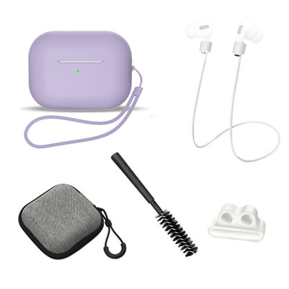For AirPods Pro 2 6-in-1 Silicone Protective Cover + Anti-lost Rope + Storage Case + Brush + Watch Band Earbud Holder + Hand Rope