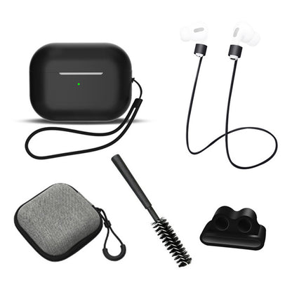 For AirPods Pro 2 6-in-1 Silicone Protective Cover + Anti-lost Rope + Storage Case + Brush + Watch Band Earbud Holder + Hand Rope