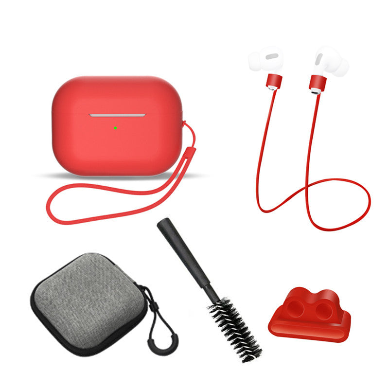 For AirPods Pro 2 6-in-1 Silicone Protective Cover + Anti-lost Rope + Storage Case + Brush + Watch Band Earbud Holder + Hand Rope
