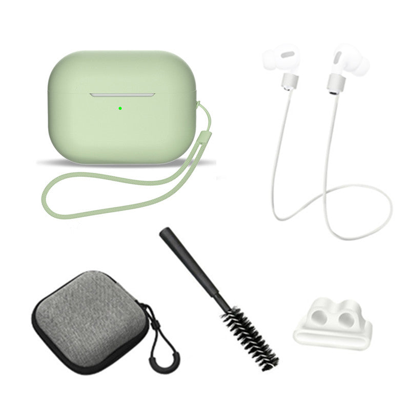 For AirPods Pro 2 6-in-1 Silicone Protective Cover + Anti-lost Rope + Storage Case + Brush + Watch Band Earbud Holder + Hand Rope