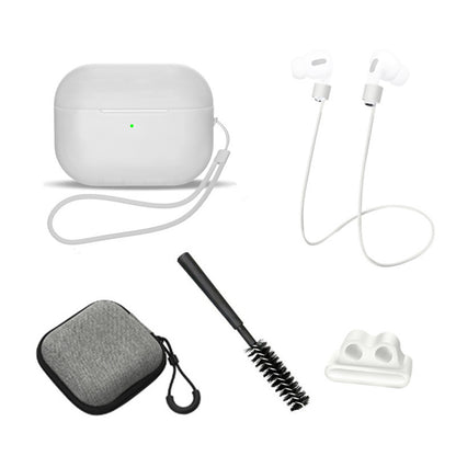 For AirPods Pro 2 6-in-1 Silicone Protective Cover + Anti-lost Rope + Storage Case + Brush + Watch Band Earbud Holder + Hand Rope