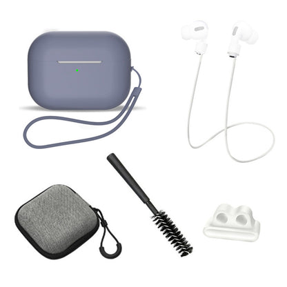 For AirPods Pro 2 6-in-1 Silicone Protective Cover + Anti-lost Rope + Storage Case + Brush + Watch Band Earbud Holder + Hand Rope