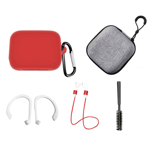 For OnePlus Buds Pro Silicone Cover Anti-lost Rope Hanging Buckle Ear Hook Brush Storage Bag 6-in-1 Accessories Kit