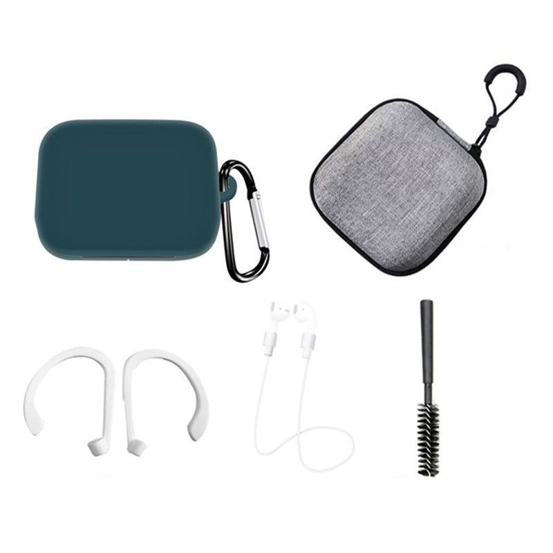 For OnePlus Buds Pro Silicone Cover Anti-lost Rope Hanging Buckle Ear Hook Brush Storage Bag 6-in-1 Accessories Kit