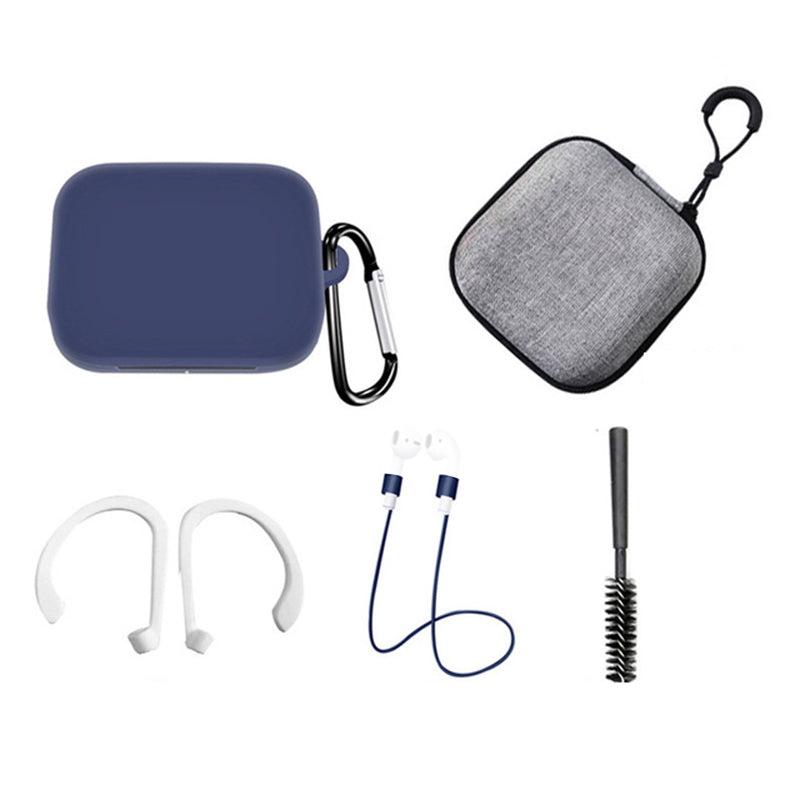 For OnePlus Buds Pro Silicone Cover Anti-lost Rope Hanging Buckle Ear Hook Brush Storage Bag 6-in-1 Accessories Kit