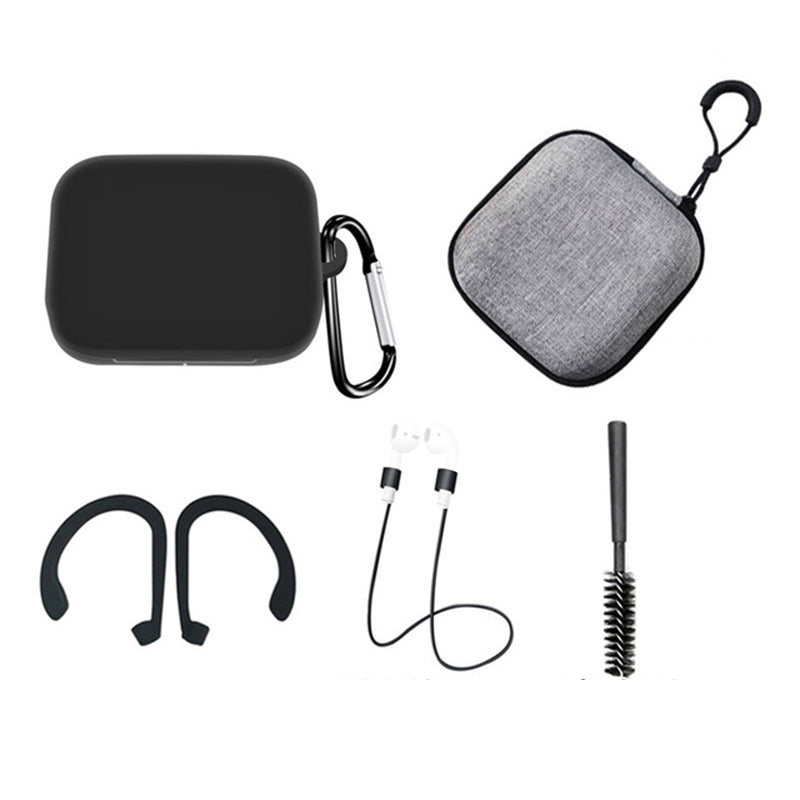 For OnePlus Buds Pro Silicone Cover Anti-lost Rope Hanging Buckle Ear Hook Brush Storage Bag 6-in-1 Accessories Kit