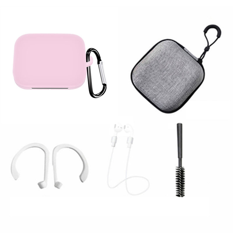 For OnePlus Buds Pro Silicone Cover Anti-lost Rope Hanging Buckle Ear Hook Brush Storage Bag 6-in-1 Accessories Kit