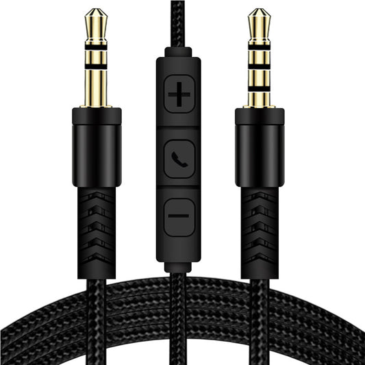 1.2m 3.5mm to 3.5mm Male to Male Stereo Audio Aux Cable Headphone Cord with Press Key Volume Control Mic