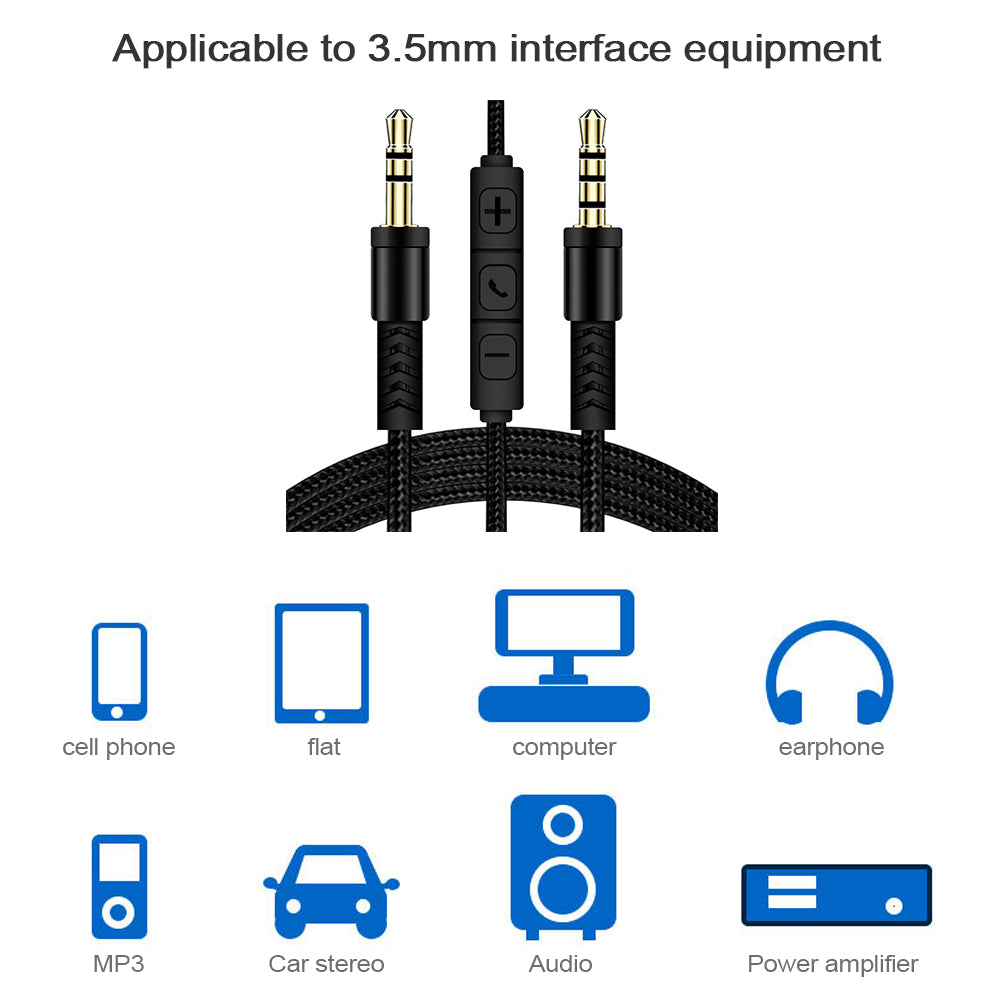 1.2m 3.5mm to 3.5mm Male to Male Stereo Audio Aux Cable Headphone Cord with Press Key Volume Control Mic