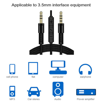 1.2m 3.5mm to 3.5mm Male to Male Stereo Audio Aux Cable Headphone Cord with Press Key Volume Control Mic