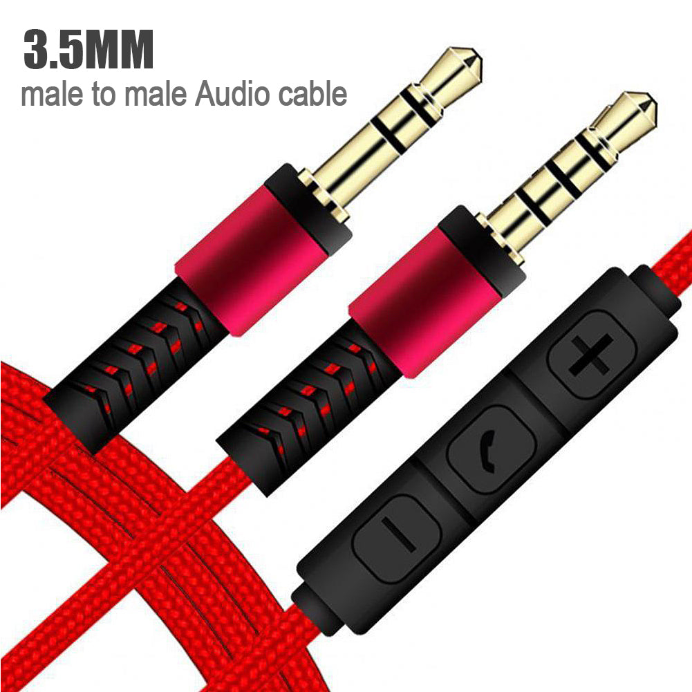1.2m 3.5mm to 3.5mm Male to Male Stereo Audio Aux Cable Headphone Cord with Press Key Volume Control Mic