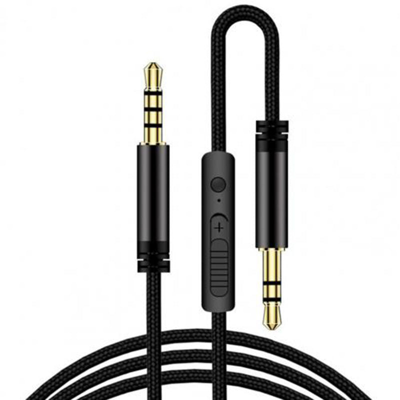 1.2m Earphone Cable Audio Extension Cable Jack 3.5mm to 3.5mm Male to Male Aux Cable Cord with Sliding Volume Control Mic