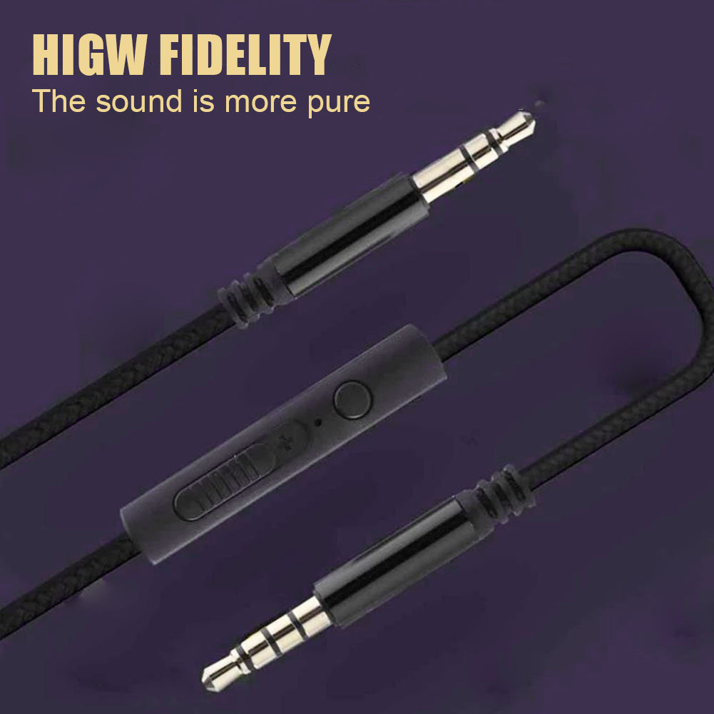 1.2m Earphone Cable Audio Extension Cable Jack 3.5mm to 3.5mm Male to Male Aux Cable Cord with Sliding Volume Control Mic