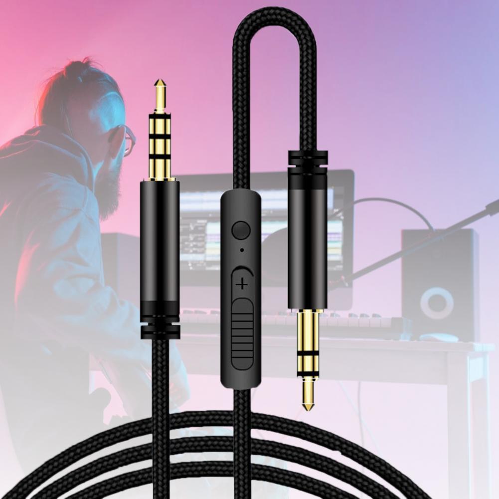 1.2m Earphone Cable Audio Extension Cable Jack 3.5mm to 3.5mm Male to Male Aux Cable Cord with Sliding Volume Control Mic