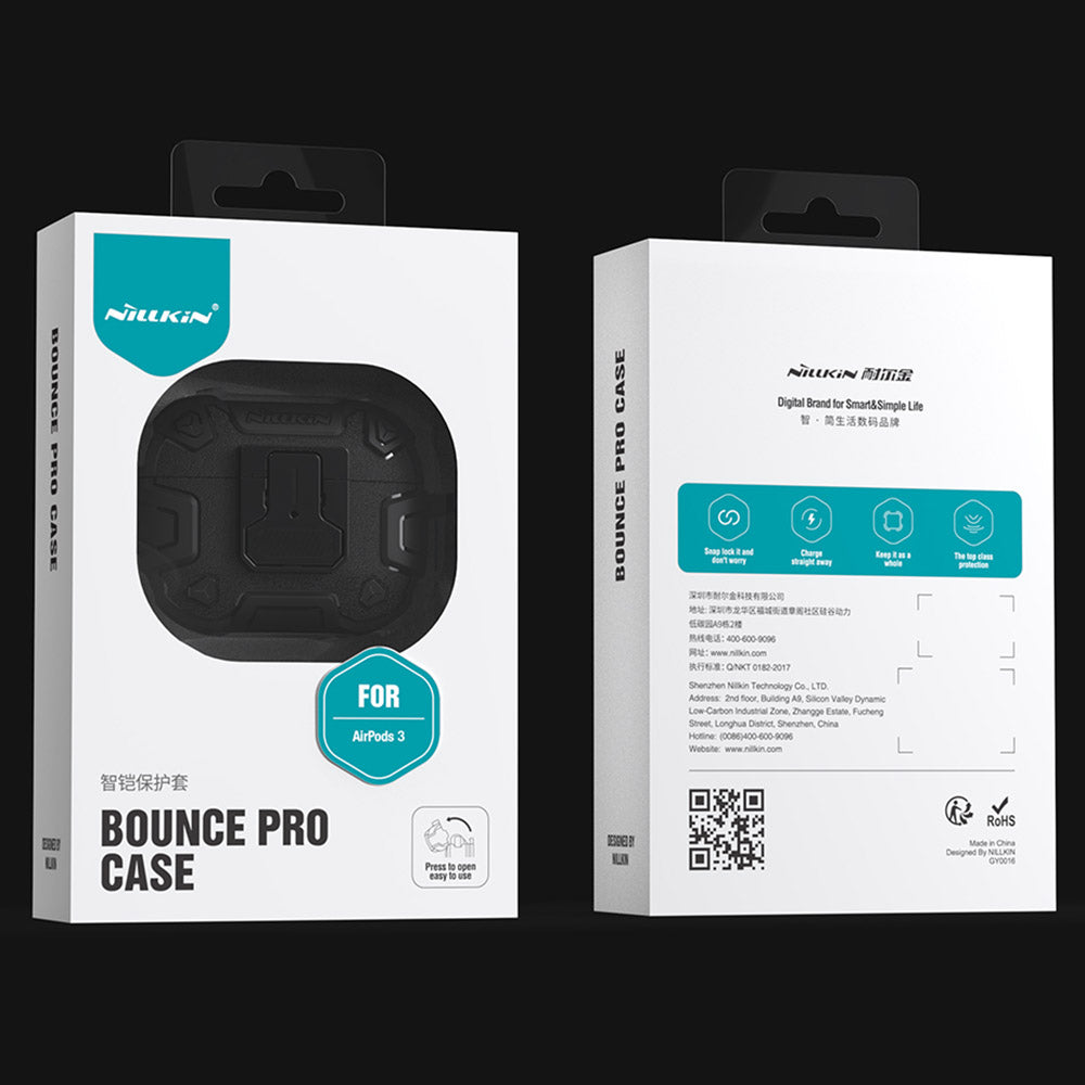 NILLKIN Bounce Pro Case for Apple AirPods 3 , Auto Pop-out Lid Design TPU+PC Bluetooth Earphone Cover