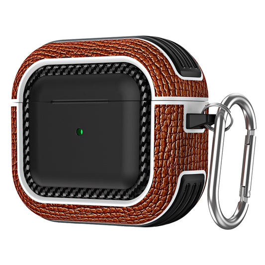 For Apple AirPods 3 Earphone Case Scratch Resistant TPU+PU Leather Protective Cover with Hook