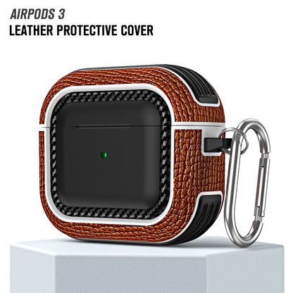 For Apple AirPods 3 Earphone Case Scratch Resistant TPU+PU Leather Protective Cover with Hook
