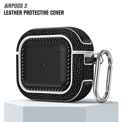 For Apple AirPods 3 Earphone Case Scratch Resistant TPU+PU Leather Protective Cover with Hook