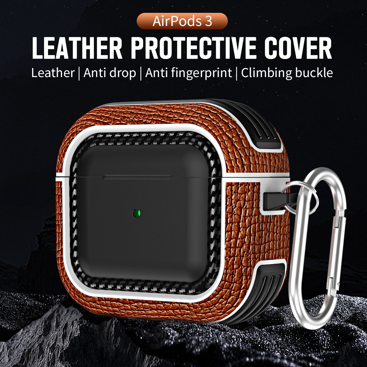 For Apple AirPods 3 Earphone Case Scratch Resistant TPU+PU Leather Protective Cover with Hook