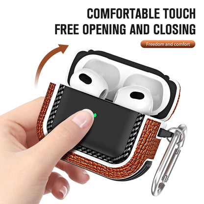 For Apple AirPods 3 Earphone Case Scratch Resistant TPU+PU Leather Protective Cover with Hook